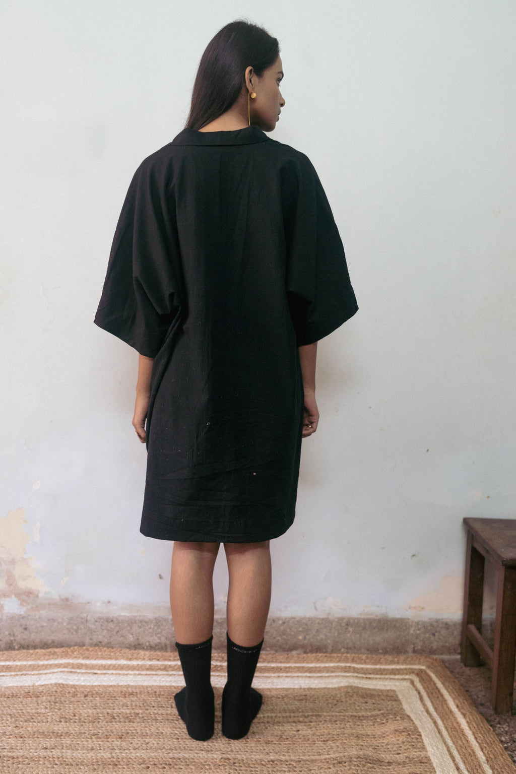 Black Tunic by Deeta Clothing with Black, Casual Wear, Handwoven Cotton, Mini Dresses, Natural with azo dyes, Relaxed Fit, Shibui AW22, Shirt Dresses, Womenswear at Kamakhyaa for sustainable fashion