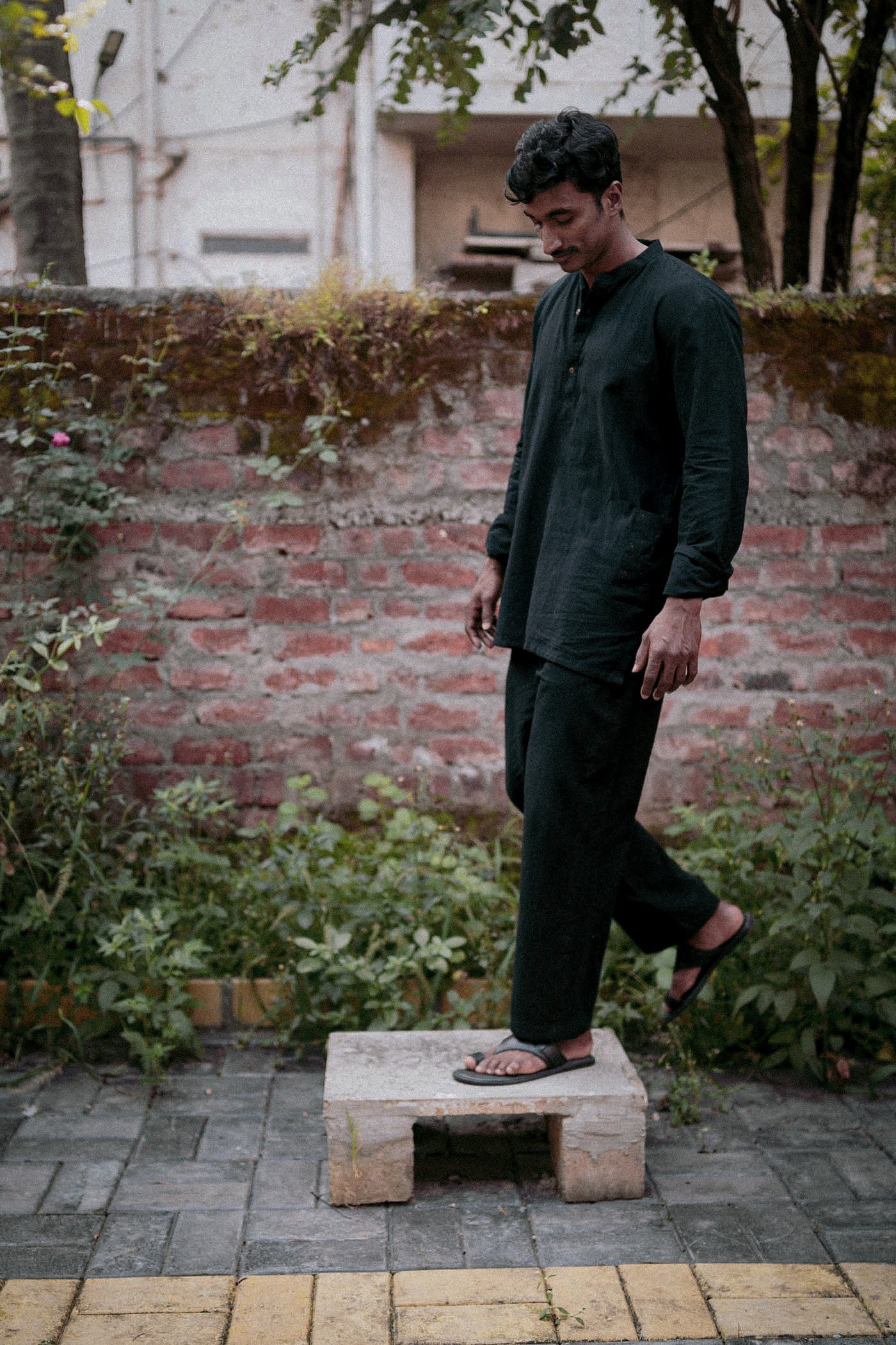 Black Cotton Kurta by Deeta Clothing with Black, Casual Wear, For Anniversary, Handwoven Cotton, Kurtas, Lines, Menswear, Natural with azo dyes, Relaxed Fit, Shibui AW22, Tops at Kamakhyaa for sustainable fashion
