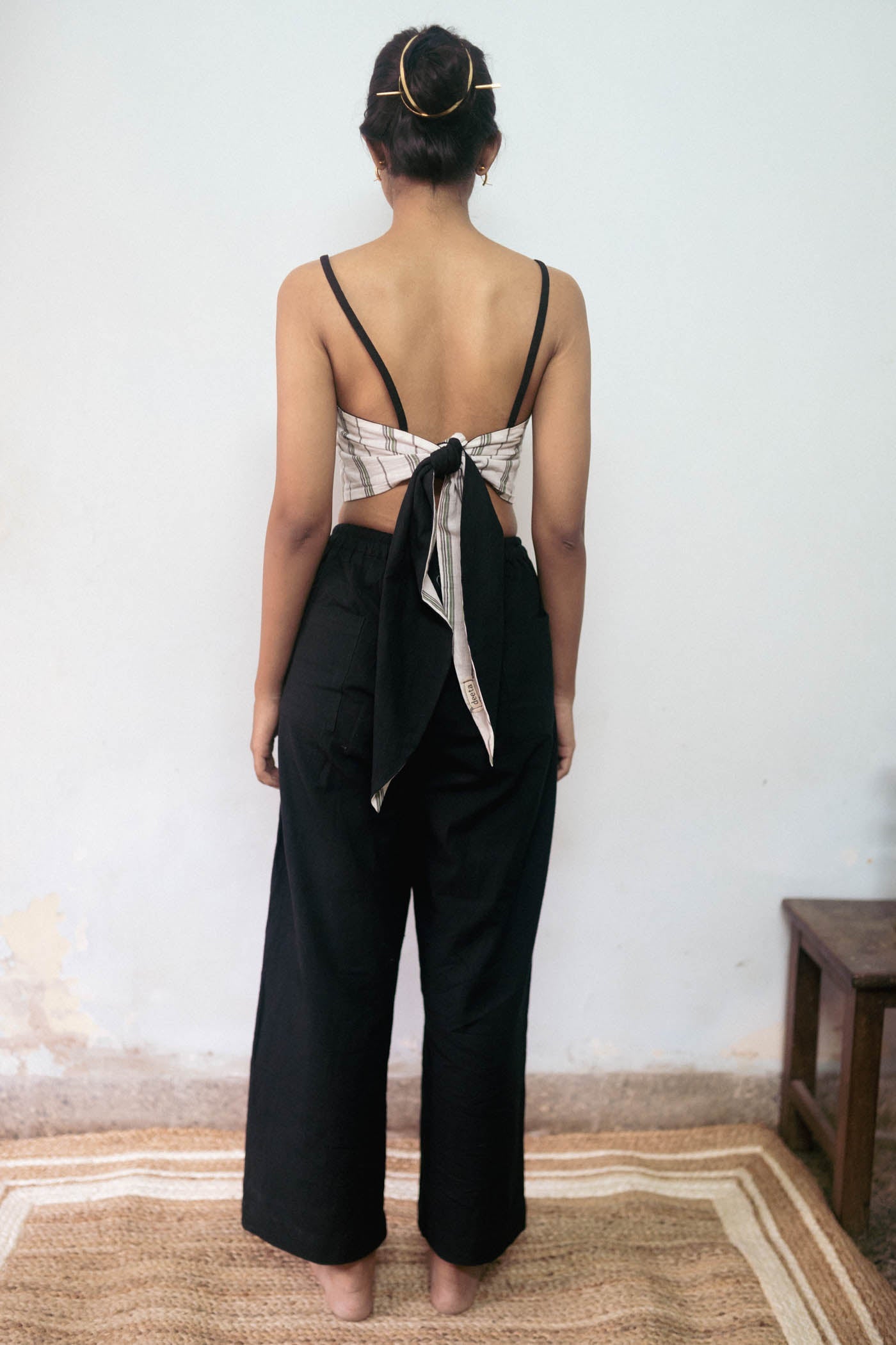 Black Casual Cotton Pants by Deeta Clothing with Black, Casual Wear, Handwoven Cotton, Natural with azo dyes, Pants, Relaxed Fit, Shibui AW22, Solids, Womenswear at Kamakhyaa for sustainable fashion
