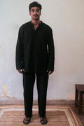 Black Cotton Kurta by Deeta Clothing with Black, Casual Wear, For Anniversary, Handwoven Cotton, Kurtas, Lines, Menswear, Natural with azo dyes, Relaxed Fit, Shibui AW22, Tops at Kamakhyaa for sustainable fashion