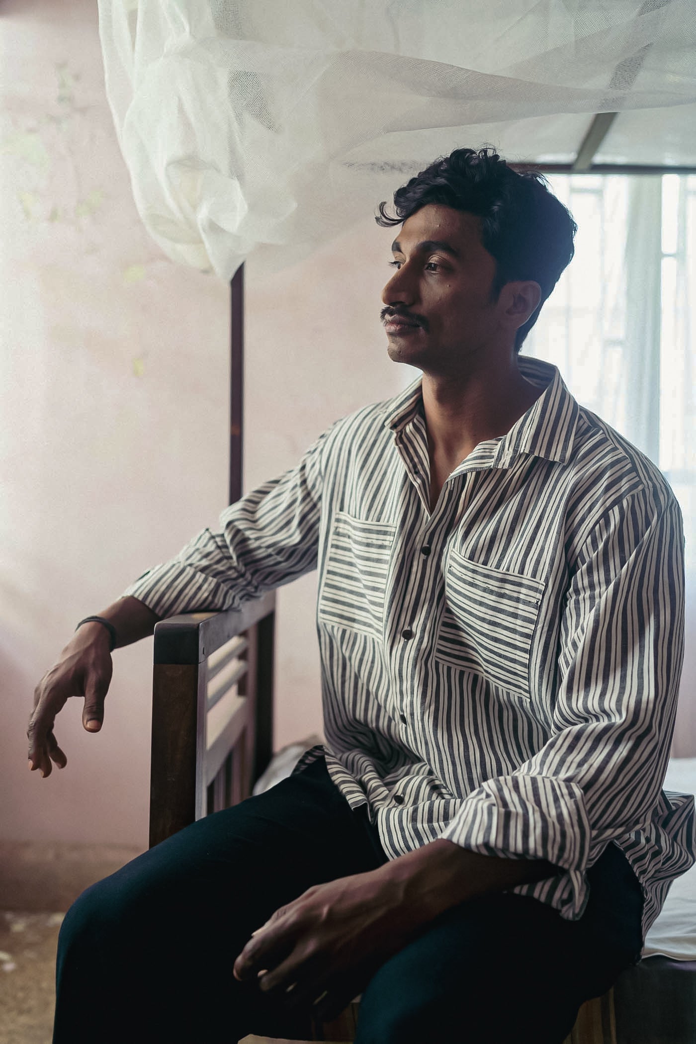 Black And White Shirt by Deeta Clothing with Black, Casual Wear, Handwoven Cotton, Menswear, Natural with azo dyes, Relaxed Fit, Shibui AW22, Shirts, Stripes, Tops, White at Kamakhyaa for sustainable fashion