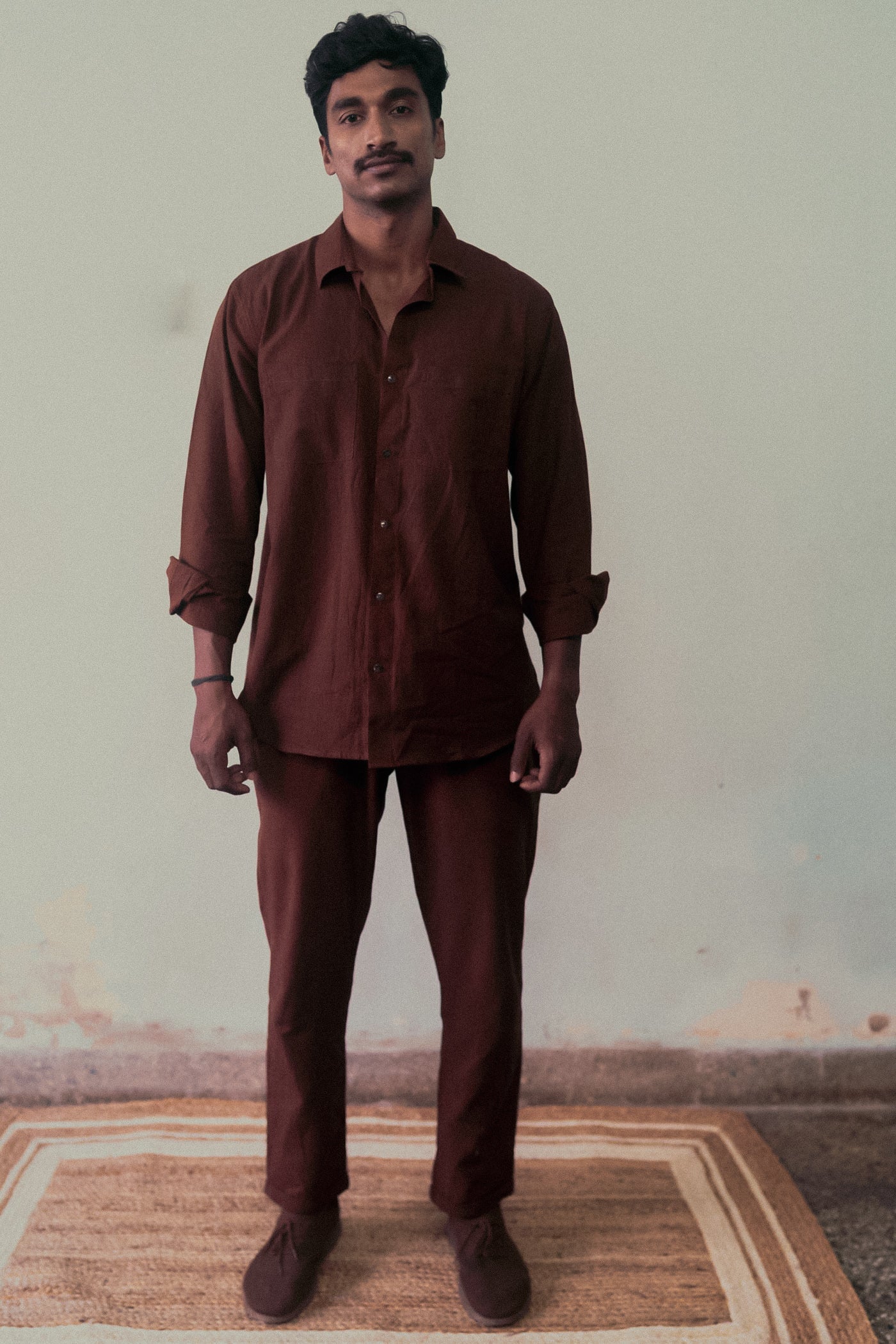 Solid Brown Shirt by Deeta Clothing with Brown, Casual Wear, Fall, Handwoven Cotton, Menswear, Natural with azo dyes, Relaxed Fit, Shibui AW22, Shirts, Solids, Tops at Kamakhyaa for sustainable fashion