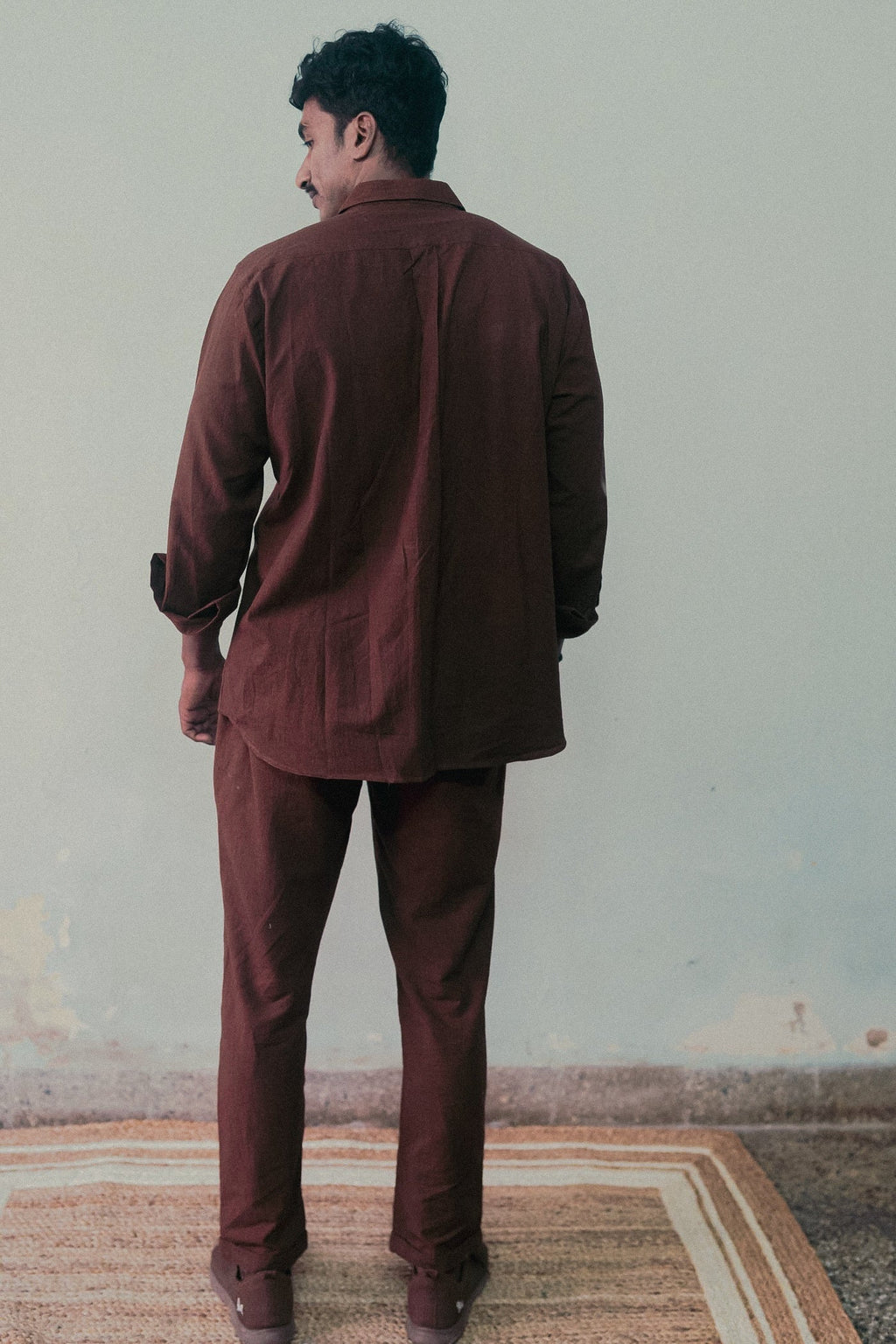 Solid Brown Shirt by Deeta Clothing with Brown, Casual Wear, Fall, Handwoven Cotton, Menswear, Natural with azo dyes, Relaxed Fit, Shibui AW22, Shirts, Solids, Tops at Kamakhyaa for sustainable fashion