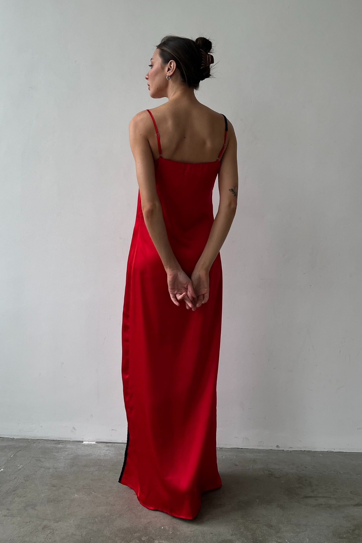 Desire Silky Split Side Gown with lace detail by Angie's Showroom with Angies Showroom, Elastane, For Bachelorette, lingerie, Natural, New arrival, Night Dresses, nightwear, Regular Fit, sleep wear, Slip Dress, Solids, Viscose, Womenswear at Kamakhyaa for sustainable fashion