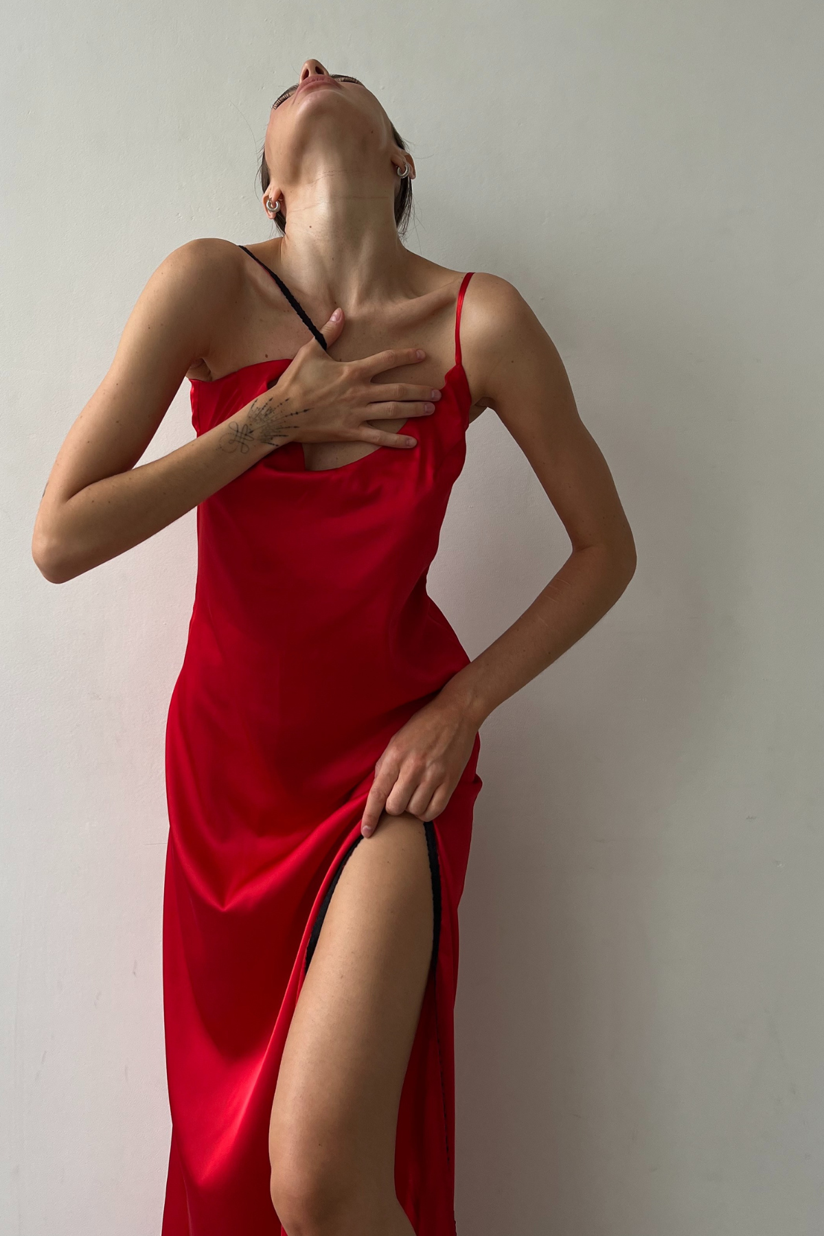 Desire Silky Split Side Gown with lace detail by Angie's Showroom with Angies Showroom, Elastane, For Bachelorette, lingerie, Natural, New arrival, Night Dresses, nightwear, Regular Fit, sleep wear, Slip Dress, Solids, Viscose, Womenswear at Kamakhyaa for sustainable fashion