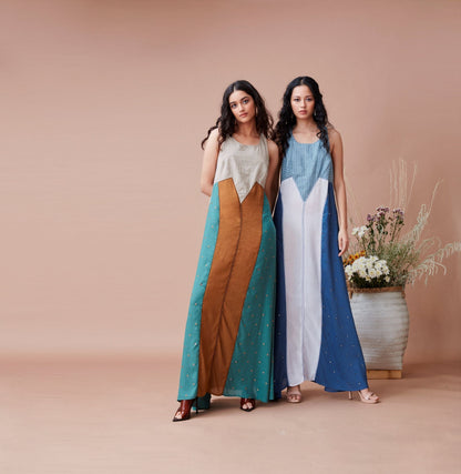 Blue Maxi Dress by Dan Ba with Blue, Cotton, July Sale, July Sale 2023, Maxi Dresses, Natural, Relaxed Fit, Resort Wear, Sleeveless Dresses, Solids, Womenswear at Kamakhyaa for sustainable fashion