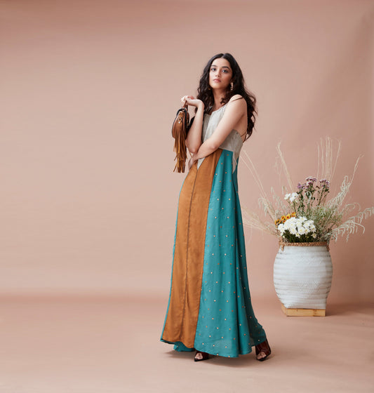 Brown Cotton Maxi Dress Brown, Cotton, Green, Dresses, Natural, Relaxed Fit, Solids Kamakhyaa