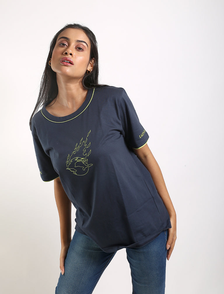 Navy Organic Cotton T-Shirt by Wear Equal with Casual Wear, For Siblings, Navy, Organic, Organic Cotton, Prints, Regular Fit, T-Shirts, Womenswear at Kamakhyaa for sustainable fashion