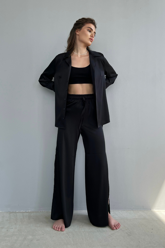 Enchanted pajama suit in black by Angie's Showroom with Womenswear at Kamakhyaa for sustainable fashion