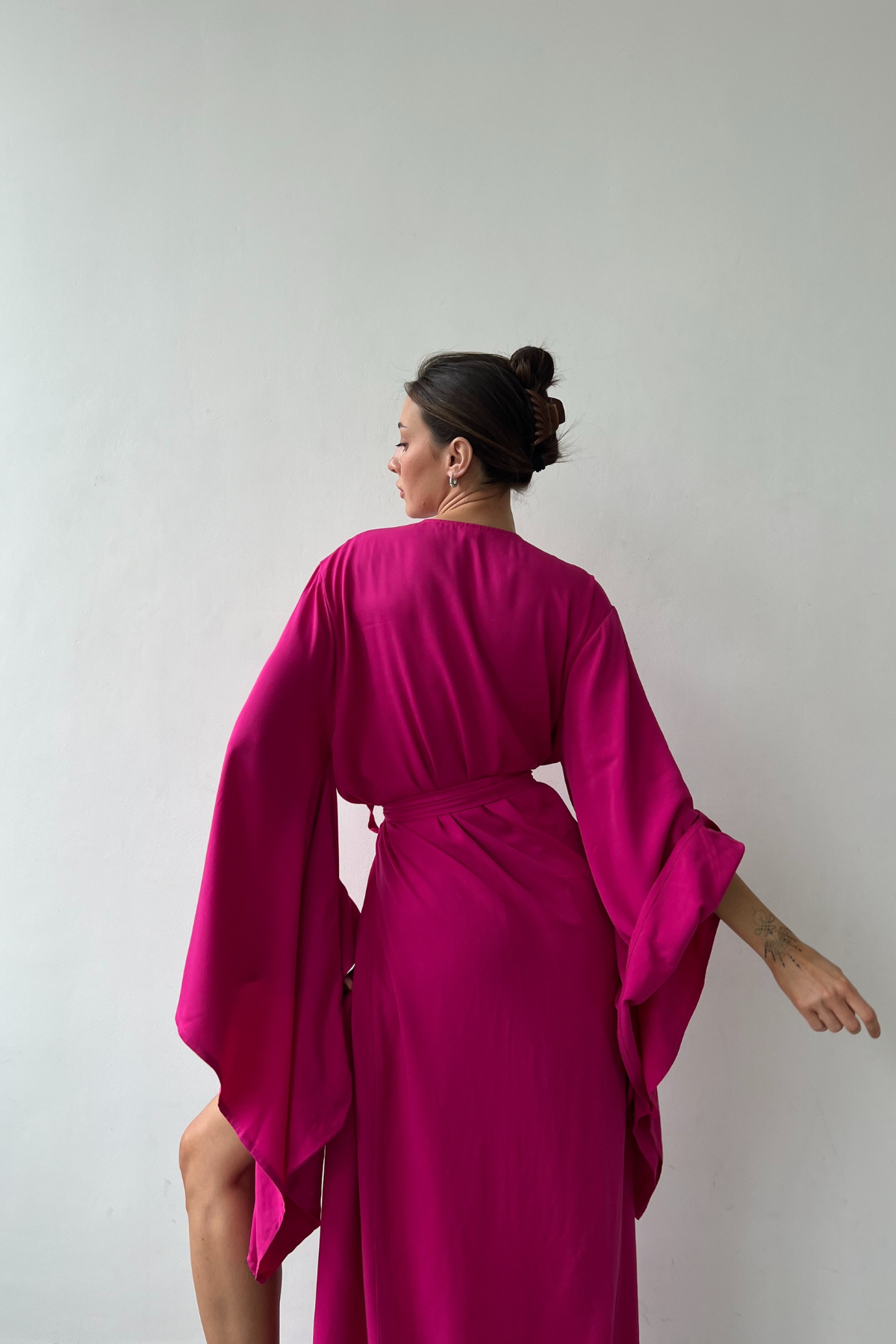 Breeze Fuchsia Kimono Robe by Angie's Showroom with Angies Showroom, For Bachelorette, lingerie, long robe, Natural, New arrival, Regular Fit, robe, sleep wear, Solids, Viscose, Womenswear at Kamakhyaa for sustainable fashion