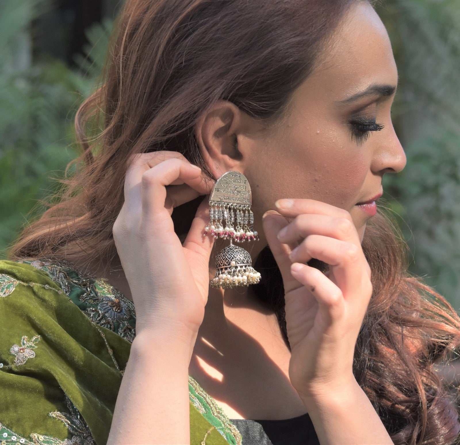 Multicolor Jhumkas Garuda by House Of Heer with Alloy Metal, Festive Jewellery, Festive Wear, Free Size, jewelry, July Sale 2023, Long Earrings, Multicolor, Natural, Pearl, Solids, Textured at Kamakhyaa for sustainable fashion