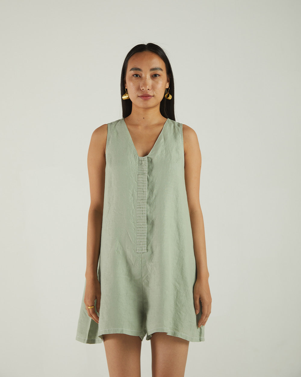 Green Sleeveless Olive Jumpsuit by Reistor with Bemberg, Best Selling, Casual Wear, Earth by Reistor, Grey, Hemp, Jumpsuits, Natural, Regular Fit, rompers, Solids, Womenswear at Kamakhyaa for sustainable fashion