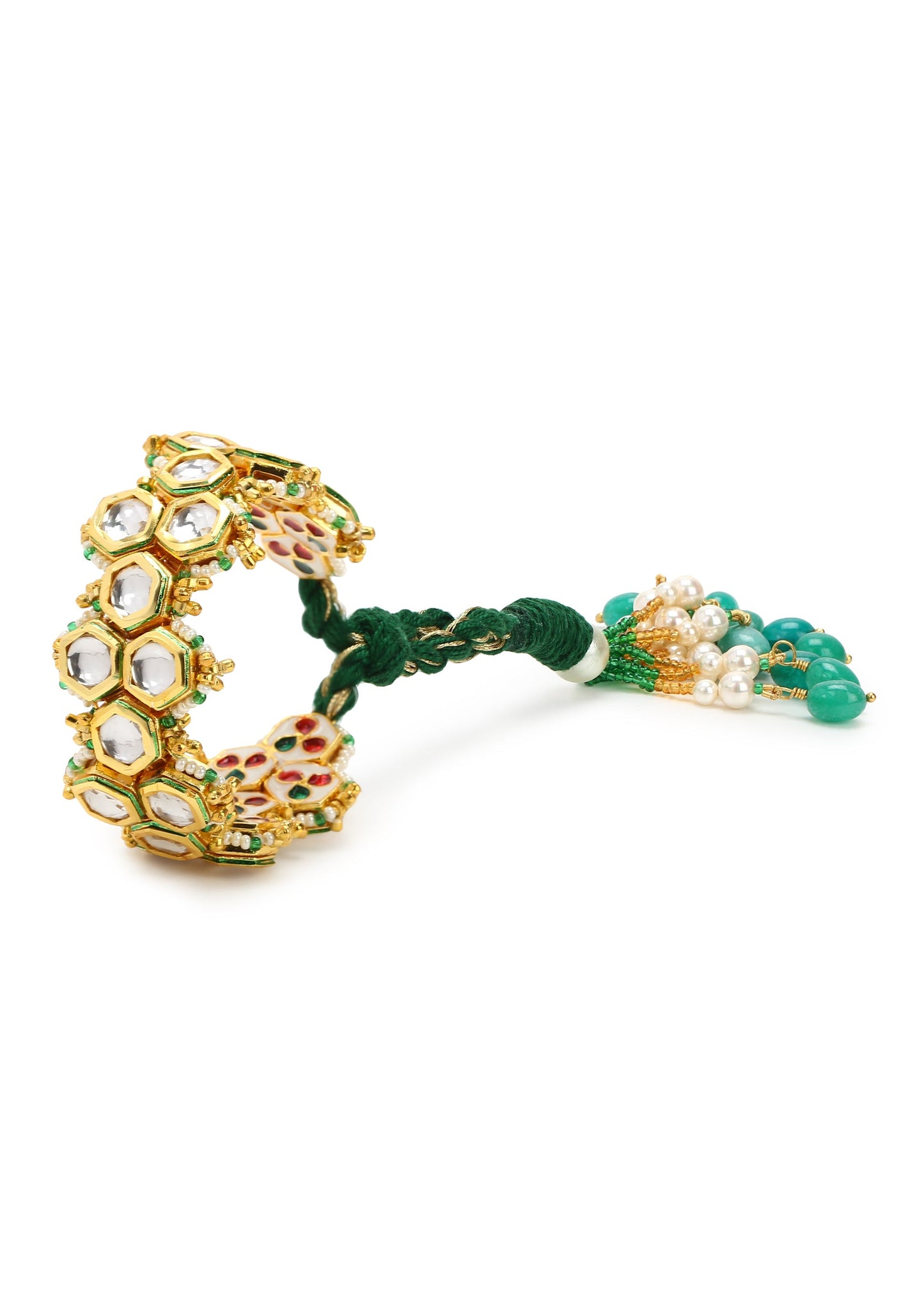 Green Honeycomb Pochi Bracelet by House Of Heer with Alloy Metal, Bracelets, Festive Wear, Free Size, jewelry, Multicolor, Natural, rakhis & lumbas, Textured at Kamakhyaa for sustainable fashion