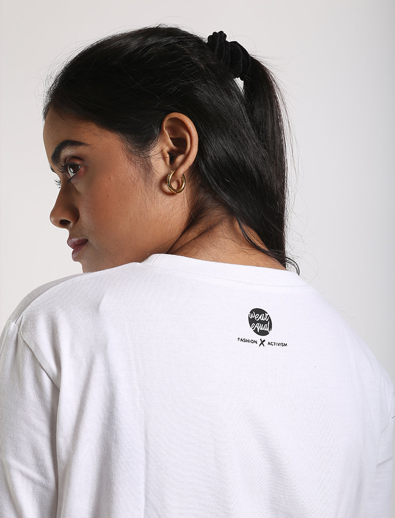 White Organic Cotton T-Shirt by Wear Equal with Casual Wear, Organic, Organic Cotton, Prints, Regular Fit, T-Shirts, White, Womenswear at Kamakhyaa for sustainable fashion