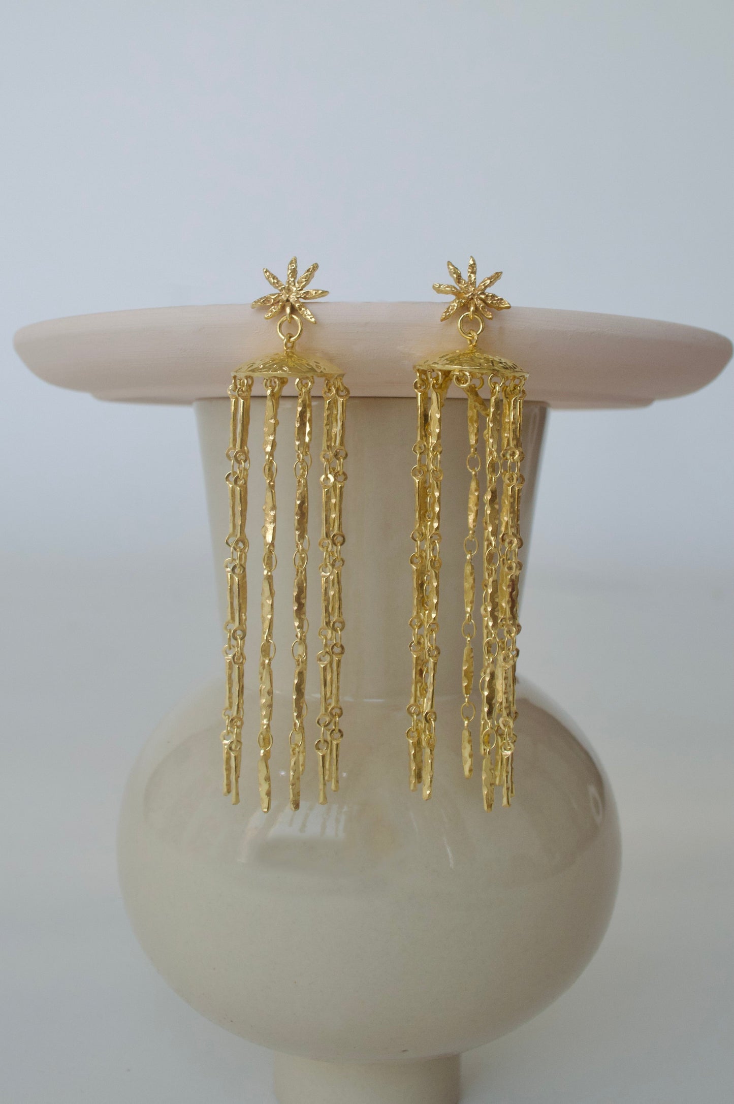 Gold Brass Starfall Earrings Brass, Cosmic Dream TLA, Free Size, Plated, Long Earrings, Natural, Statement Pieces Kamakhyaa