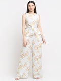 Certified Hemp White Printed Casual Co-ord Set by Ewoke with Best Selling, Casual Wear, Co-ord Sets, Festive 23, Hemp, Natural with azo free dyes, Prints, Regular Fit, Travel Co-ords, White, Womenswear at Kamakhyaa for sustainable fashion