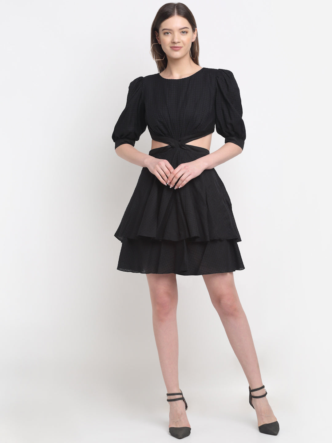 Certified Tencel Black Mini Dress by Ewoke with Black, Festive 23, Mini Dresses, Natural with azo free dyes, Party Wear, Prints, Slim Fit, Tencel, Textured, Womenswear at Kamakhyaa for sustainable fashion