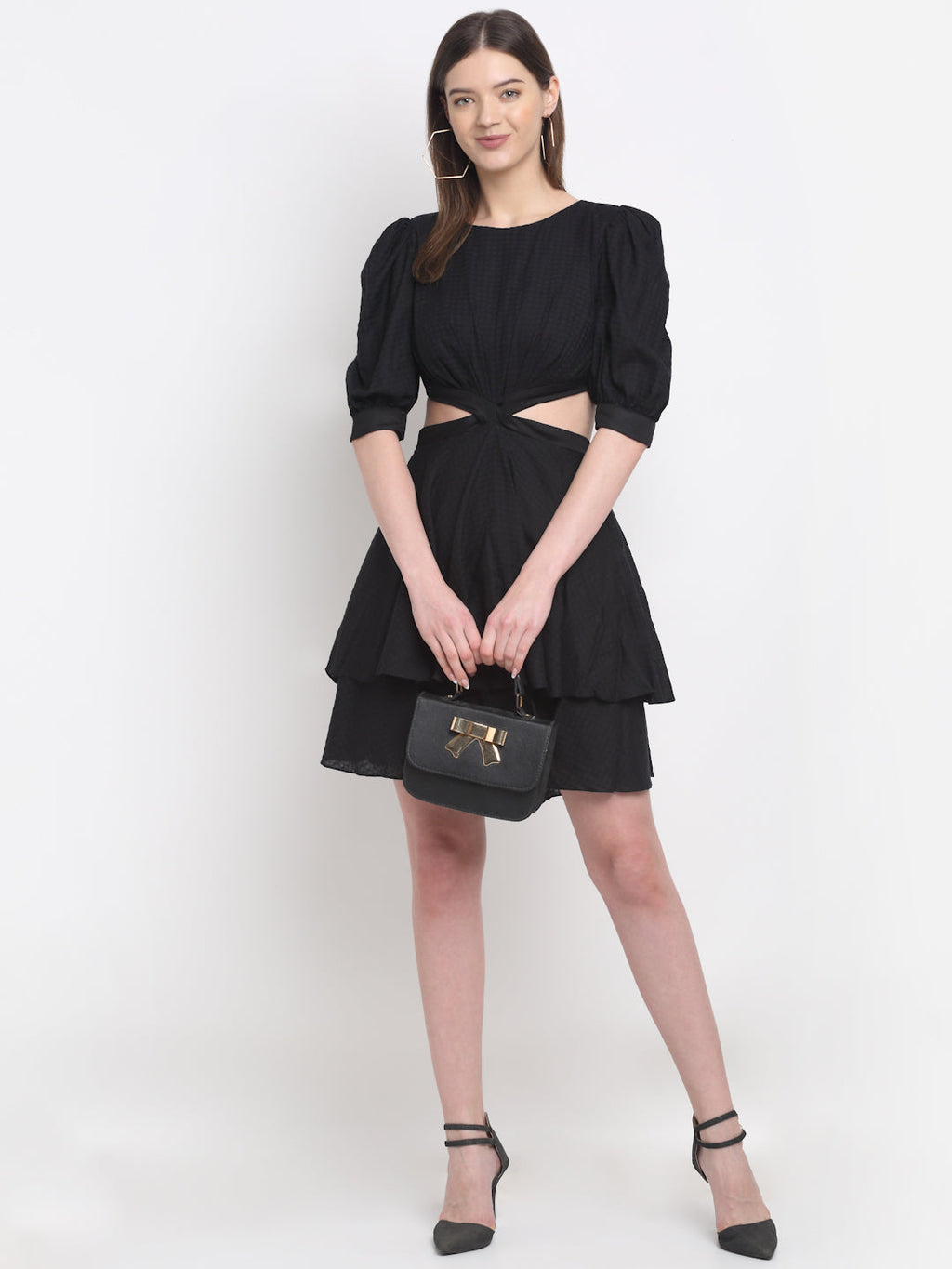 Certified Tencel Black Mini Dress by Ewoke with Black, Festive 23, Mini Dresses, Natural with azo free dyes, Party Wear, Prints, Slim Fit, Tencel, Textured, Womenswear at Kamakhyaa for sustainable fashion