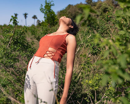 Rustic Orange Cotton Top by Meko Studio with Cotton, Deadstock Fabrics, Fall, Fusion Wear, July Sale, July Sale 2023, Orange, Sleeveless Tops, Slim Fit, Solids, Spaghettis, Tops, Verao by Meko Studio, Verao SS-22/23, Womenswear at Kamakhyaa for sustainable fashion