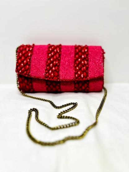 Red Beaded Sling Bag by Discarded Fresh Bags with Beads, Casual Wear, Cotton, Made from Natural Materials, Mirror Work, Multicolor, Pink, Red, Sling Bags, White, Women Led Designer at Kamakhyaa for sustainable fashion