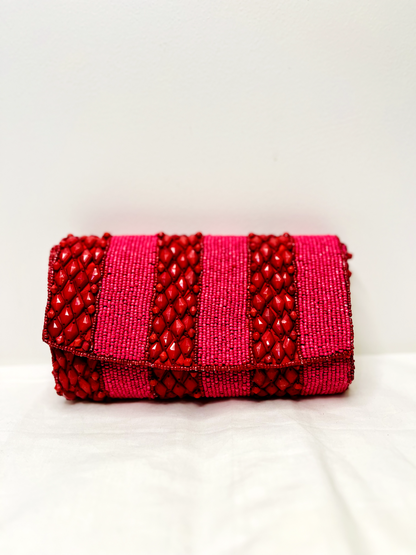 Red Beaded Sling Bag by Discarded Fresh Bags with Beads, Casual Wear, Cotton, Made from Natural Materials, Mirror Work, Multicolor, Pink, Red, Sling Bags, White, Women Led Designer at Kamakhyaa for sustainable fashion