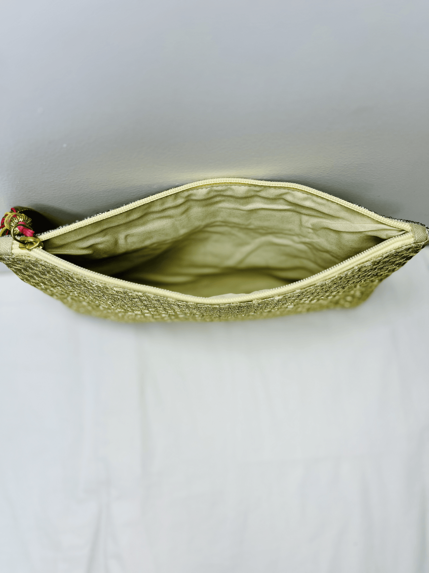 Golden Pouch by Discarded Fresh Bags with Beads, Casual Wear, Cotton, Gold, Golden, Made from Natural Materials, Mirror Work, Multicolor, Pouches, Sequins, Women Led Designer at Kamakhyaa for sustainable fashion
