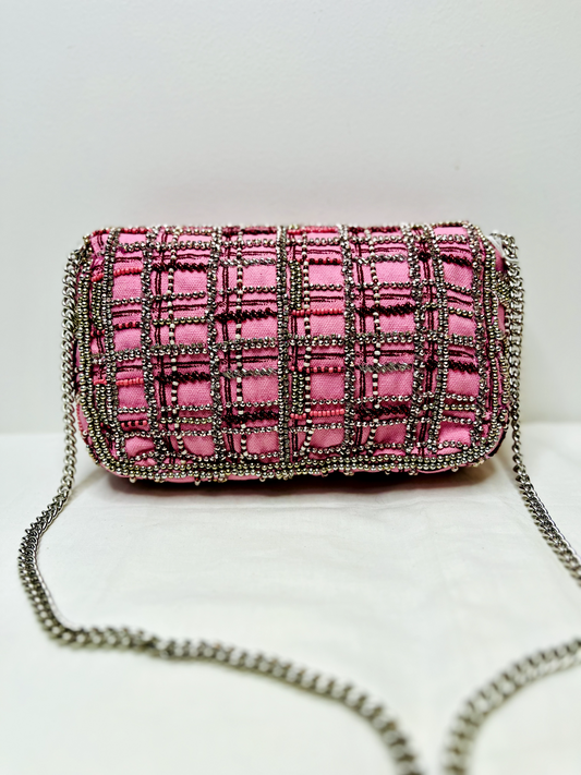 Pink Sling Bag by Discarded Fresh Bags with Beads, Casual Wear, Cotton, Made from Natural Materials, Mirror Work, Multicolor, Sling Bags, White, Women Led Designer at Kamakhyaa for sustainable fashion