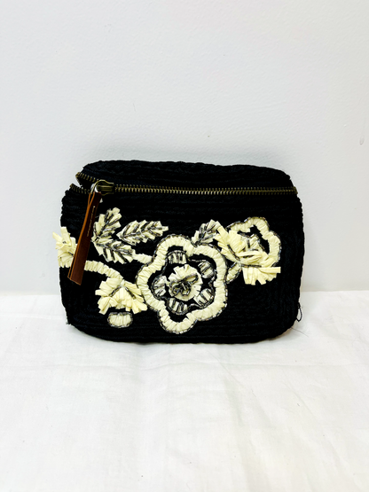 Black Belted Bag by Discarded Fresh Bags with Beads, Belt Bags, Black, Casual Wear, Made from Natural Materials, Thread work, Women Led Designer at Kamakhyaa for sustainable fashion