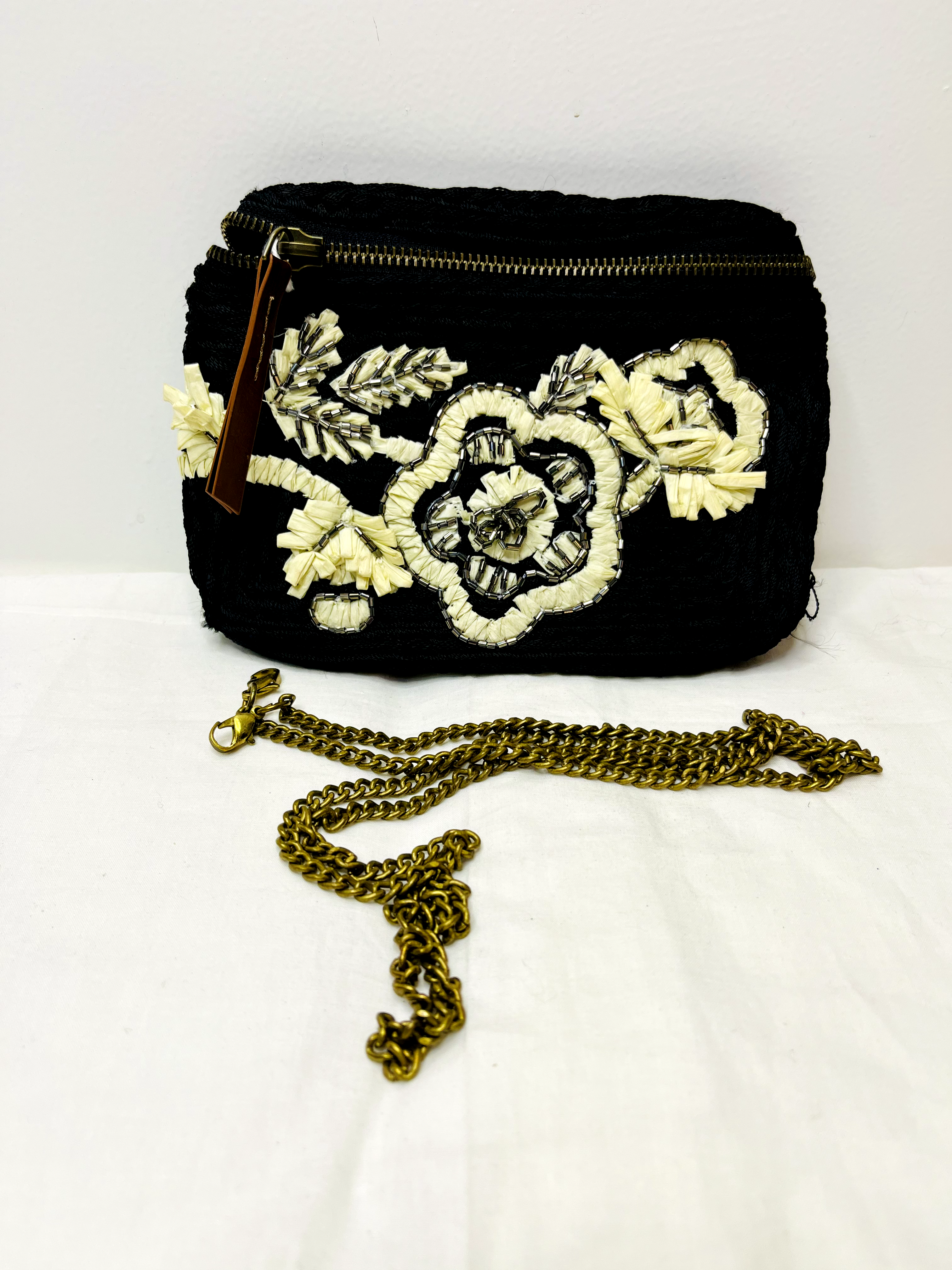 Black Belted Bag by Discarded Fresh Bags with Beads, Belt Bags, Black, Casual Wear, Made from Natural Materials, Thread work, Women Led Designer at Kamakhyaa for sustainable fashion