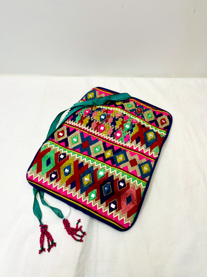 Pink Multicolor Makeup Bag by Discarded Fresh Bags with Beads, Casual Wear, Made from Natural Materials, Mirror Work, Multicolor, Pouches, Upcycled Cotton, White, Women Led Designer at Kamakhyaa for sustainable fashion