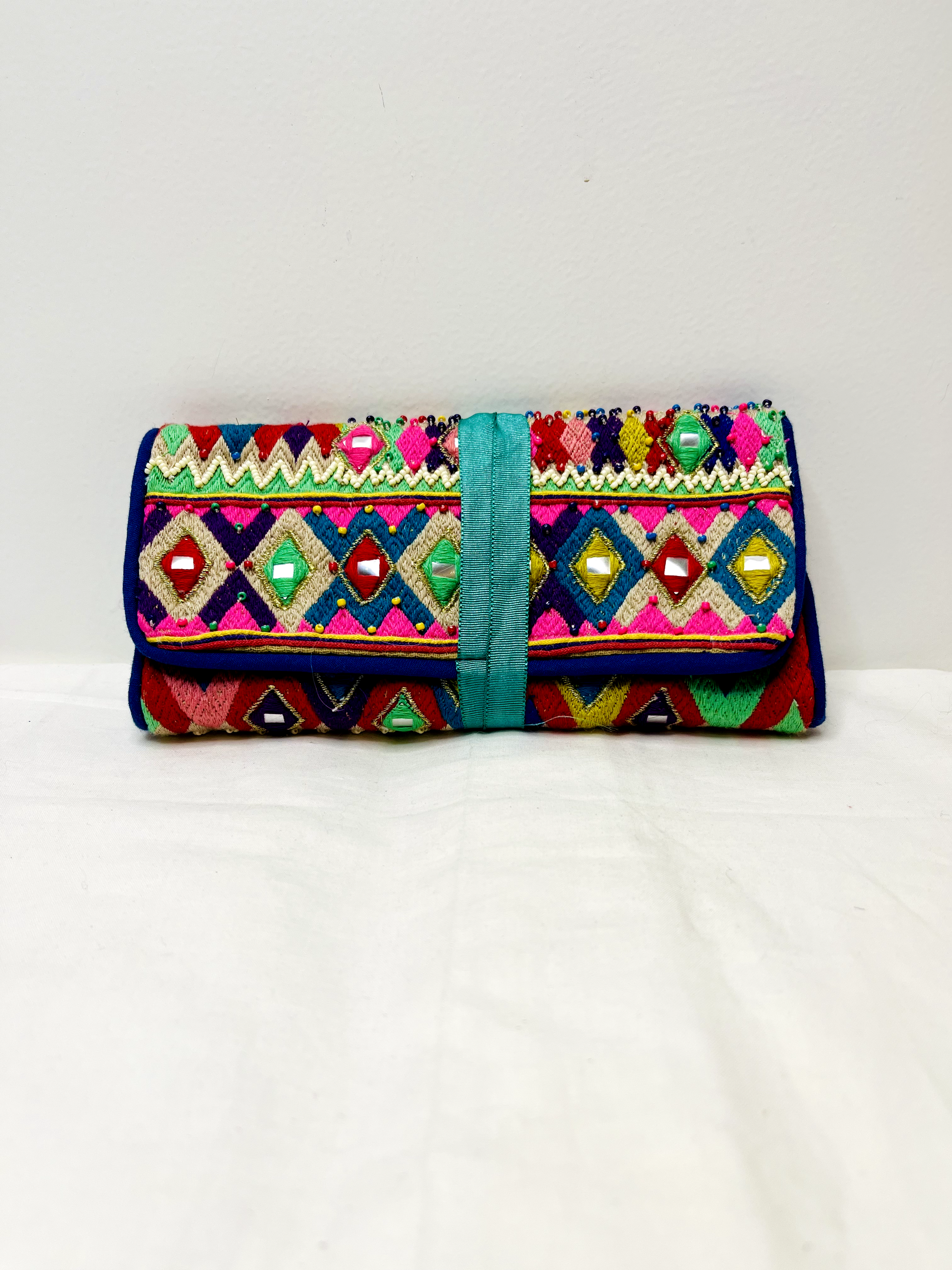 Pink Multicolor Makeup Bag by Discarded Fresh Bags with Beads, Casual Wear, Made from Natural Materials, Mirror Work, Multicolor, Pouches, Upcycled Cotton, White, Women Led Designer at Kamakhyaa for sustainable fashion