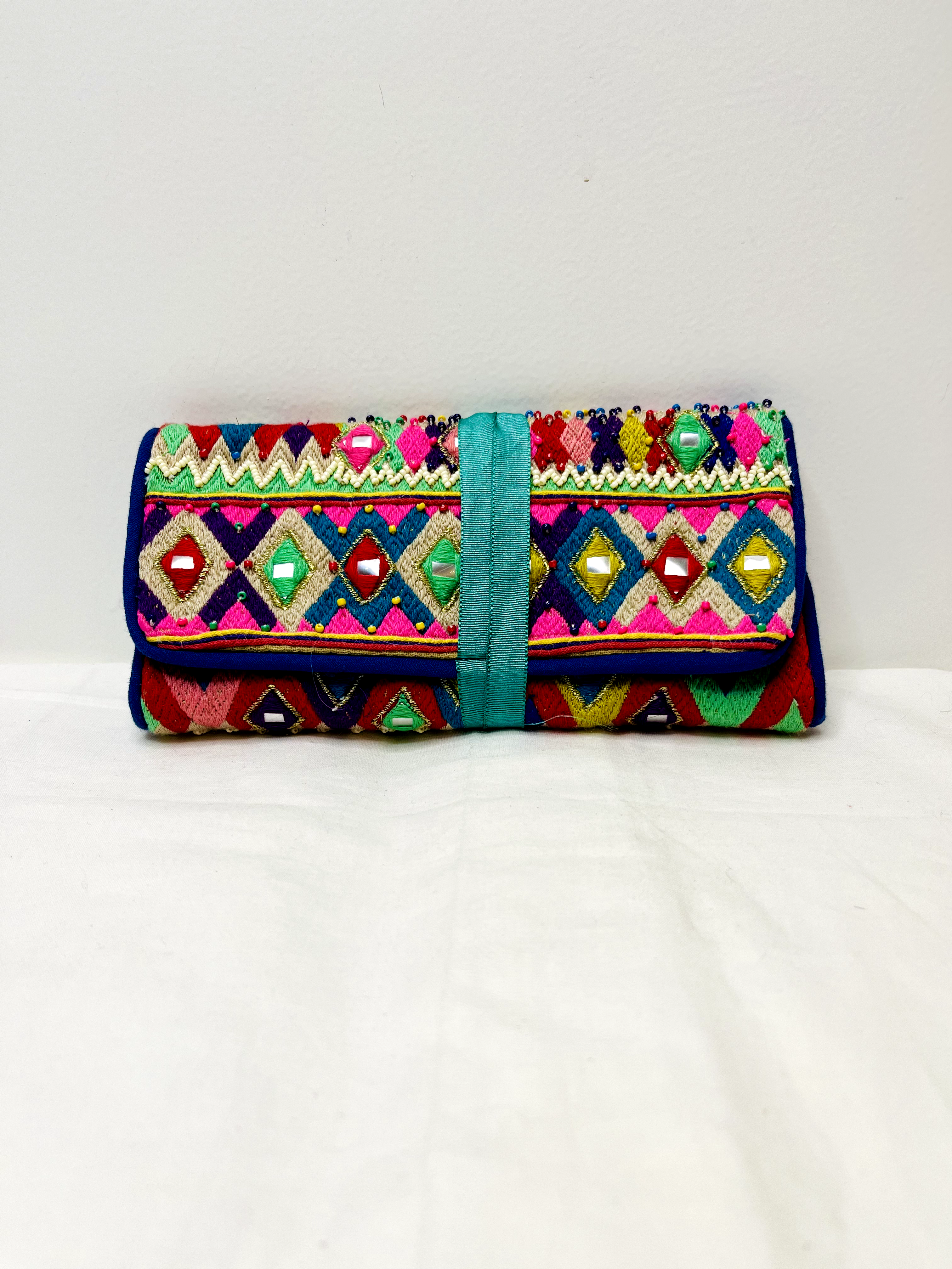 Pink Multicolor Makeup Bag by Discarded Fresh Bags with Beads, Casual Wear, Made from Natural Materials, Mirror Work, Multicolor, Pouches, Upcycled Cotton, White, Women Led Designer at Kamakhyaa for sustainable fashion