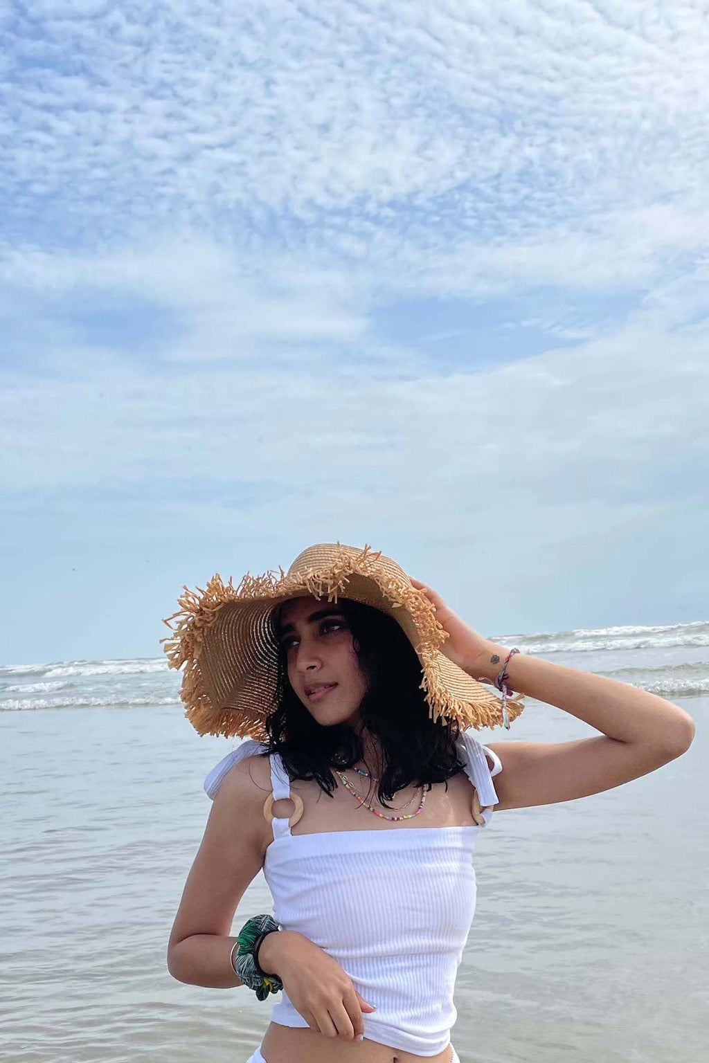 White Sleeveless Top by Meko Studio with Casual Wear, Cotton, Deadstock Fabrics, July Sale, July Sale 2023, Lycra, Reroot AW-21/22, Reroot by Meko Studio, Sleeveless Tops, Slim Fit, Solids, Spaghettis, White, Womenswear at Kamakhyaa for sustainable fashion