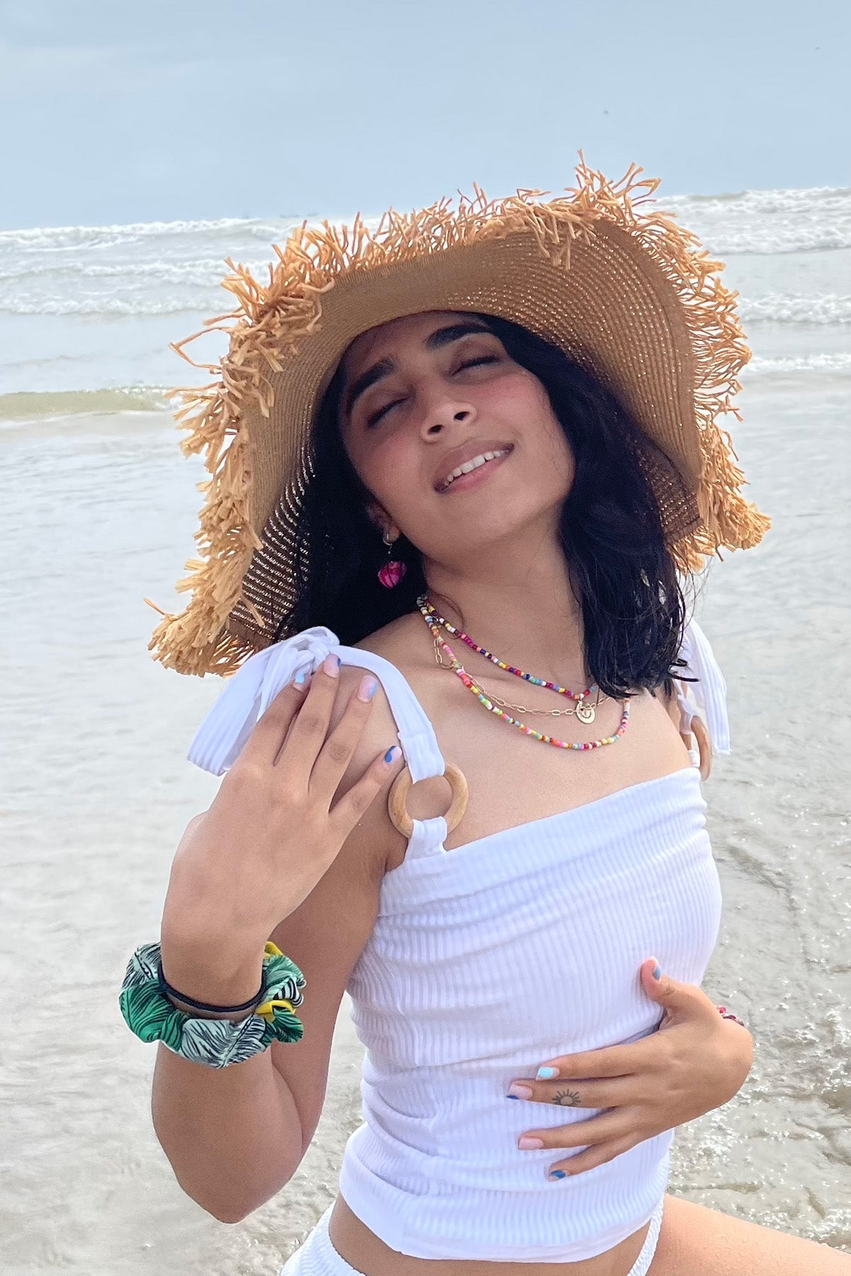 White Sleeveless Top by Meko Studio with Casual Wear, Cotton, Deadstock Fabrics, July Sale, July Sale 2023, Lycra, Reroot AW-21/22, Reroot by Meko Studio, Sleeveless Tops, Slim Fit, Solids, Spaghettis, White, Womenswear at Kamakhyaa for sustainable fashion