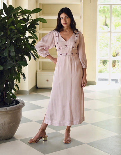 Pink Maxi Dress by Taro with Dusk To Dawn by Taro, Embroidered, Evening Wear, July Sale, July Sale 2023, Maxi Dresses, Modal Satin, Natural, Regular Fit, Silk, White, Womenswear at Kamakhyaa for sustainable fashion