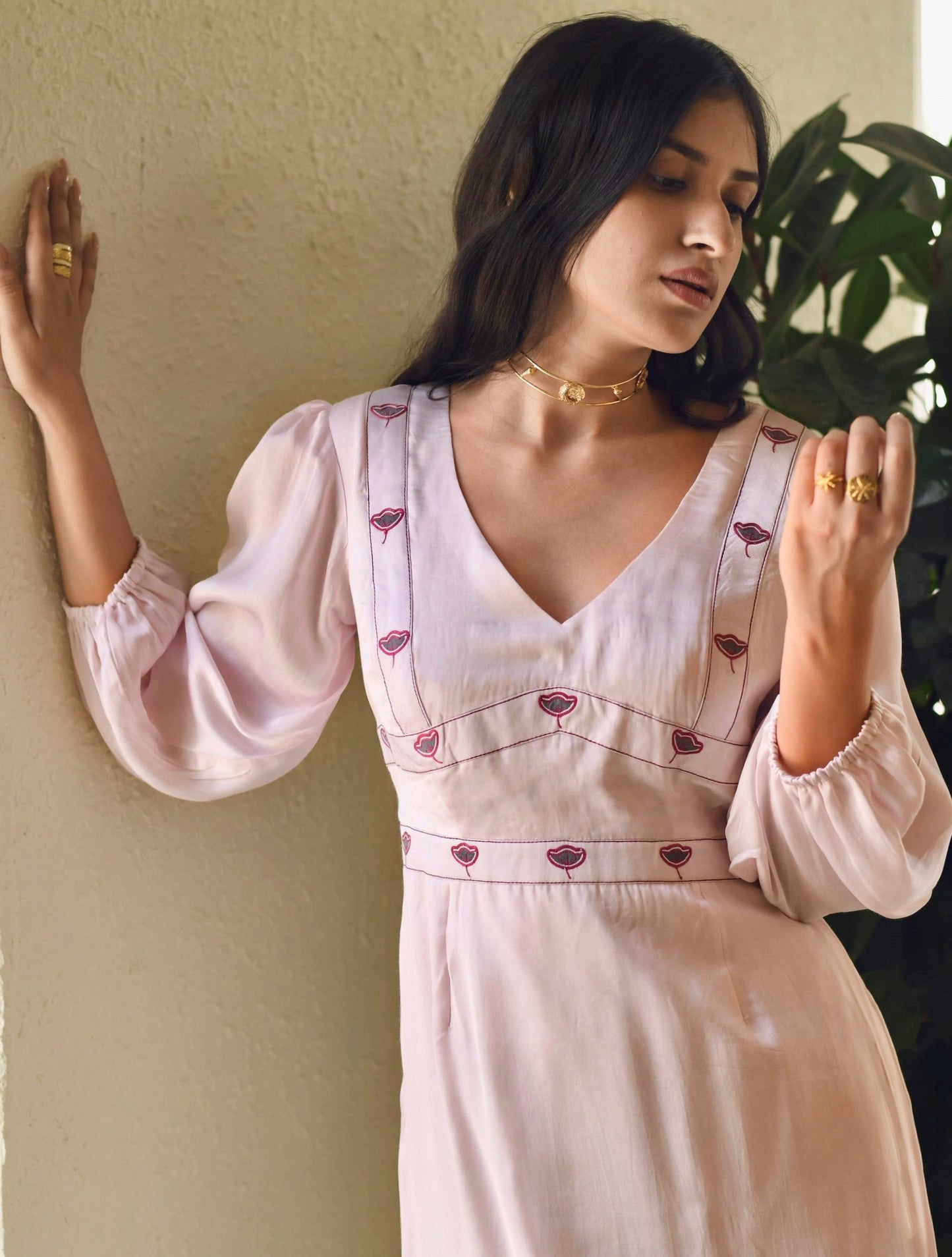 Pink Maxi Dress by Taro with Dusk To Dawn by Taro, Embroidered, Evening Wear, July Sale, July Sale 2023, Maxi Dresses, Modal Satin, Natural, Regular Fit, Silk, White, Womenswear at Kamakhyaa for sustainable fashion