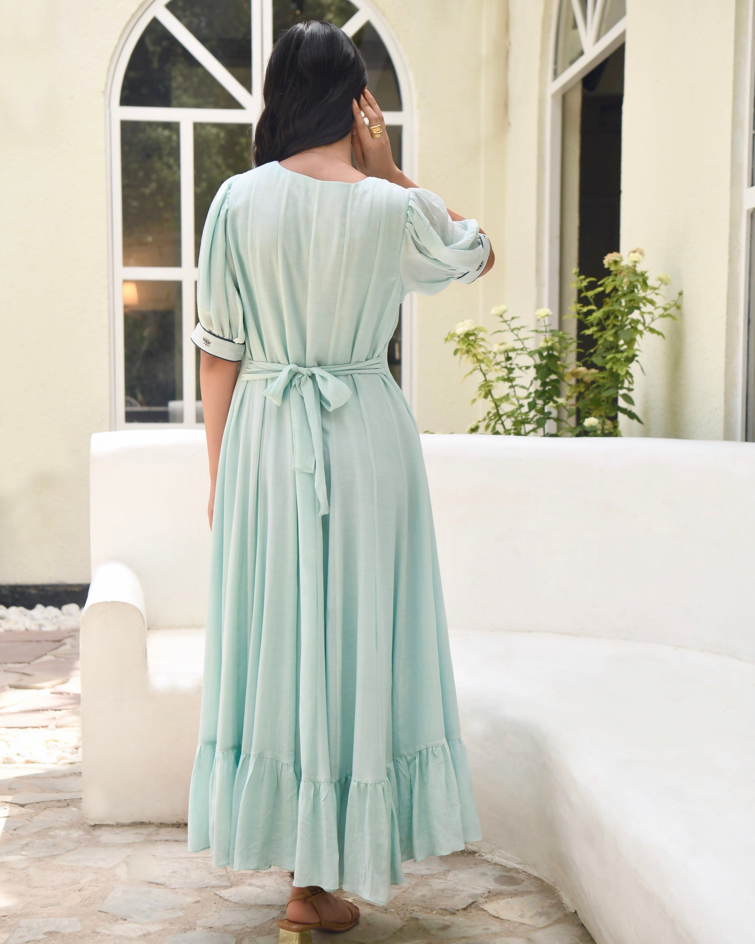 Blue Embroidered Silk Maxi Dress by Taro with Bangalore Silk, Blue, Dusk To Dawn by Taro, Embroidered, Evening Wear, For Daughter, July Sale, July Sale 2023, Maxi Dresses, Natural, Regular Fit, Silk, Solid Selfmade, Womenswear at Kamakhyaa for sustainable fashion