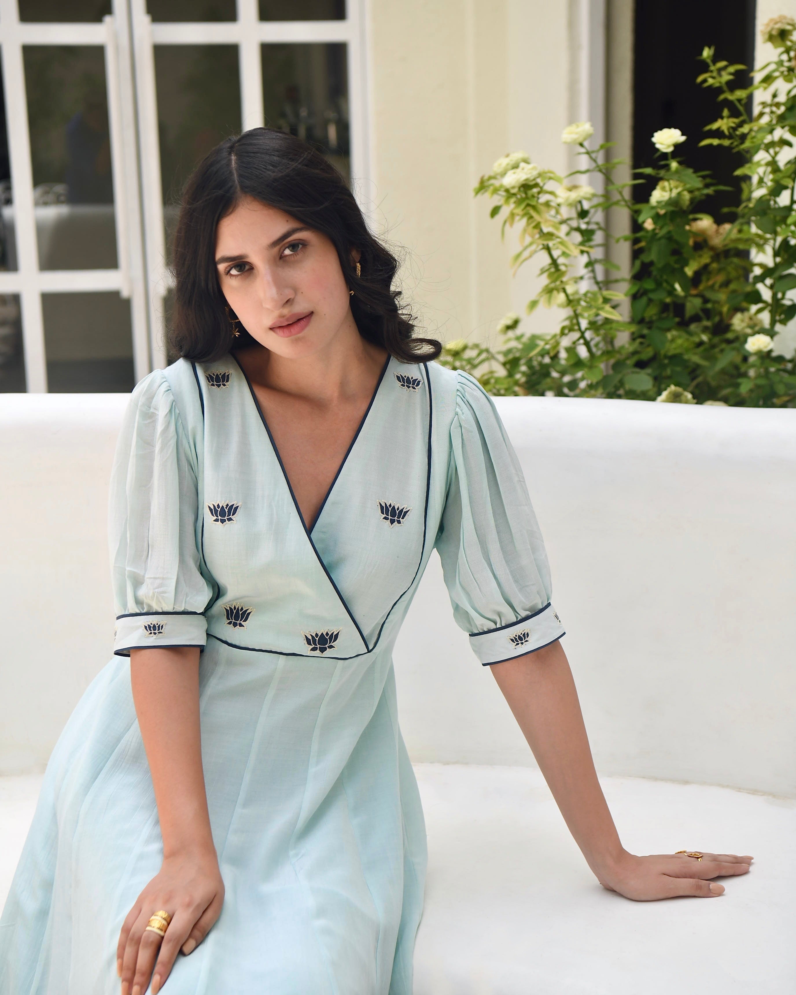 Blue Embroidered Silk Maxi Dress by Taro with Bangalore Silk, Blue, Dusk To Dawn by Taro, Embroidered, Evening Wear, For Daughter, July Sale, July Sale 2023, Maxi Dresses, Natural, Regular Fit, Silk, Solid Selfmade, Womenswear at Kamakhyaa for sustainable fashion