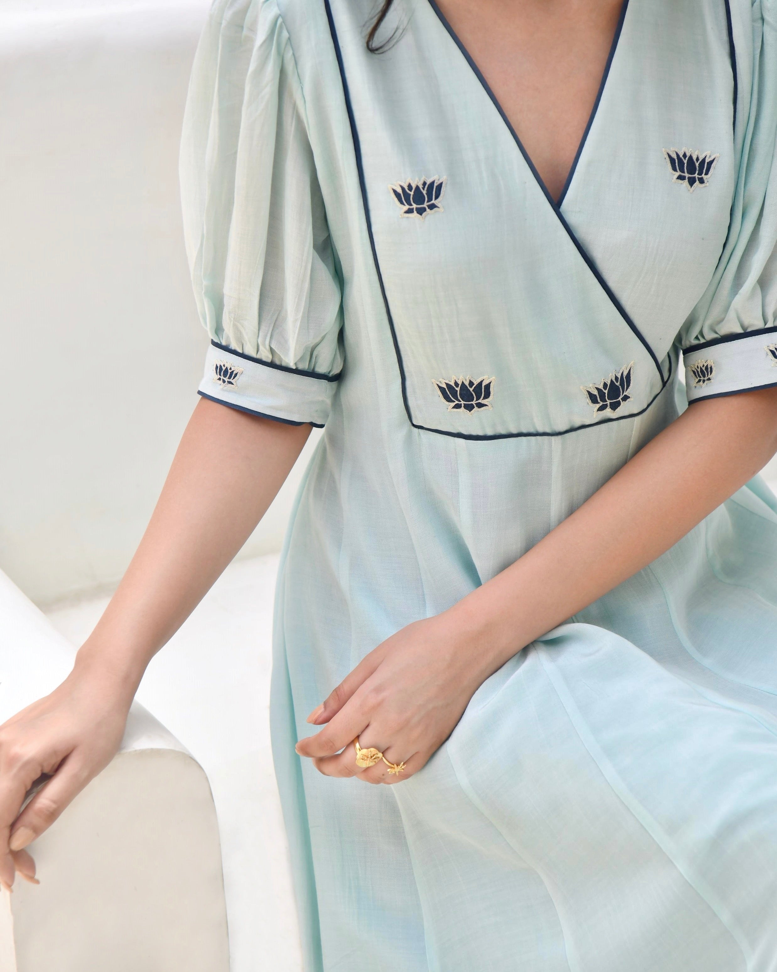 Blue Embroidered Silk Maxi Dress by Taro with Bangalore Silk, Blue, Dusk To Dawn by Taro, Embroidered, Evening Wear, For Daughter, July Sale, July Sale 2023, Maxi Dresses, Natural, Regular Fit, Silk, Solid Selfmade, Womenswear at Kamakhyaa for sustainable fashion