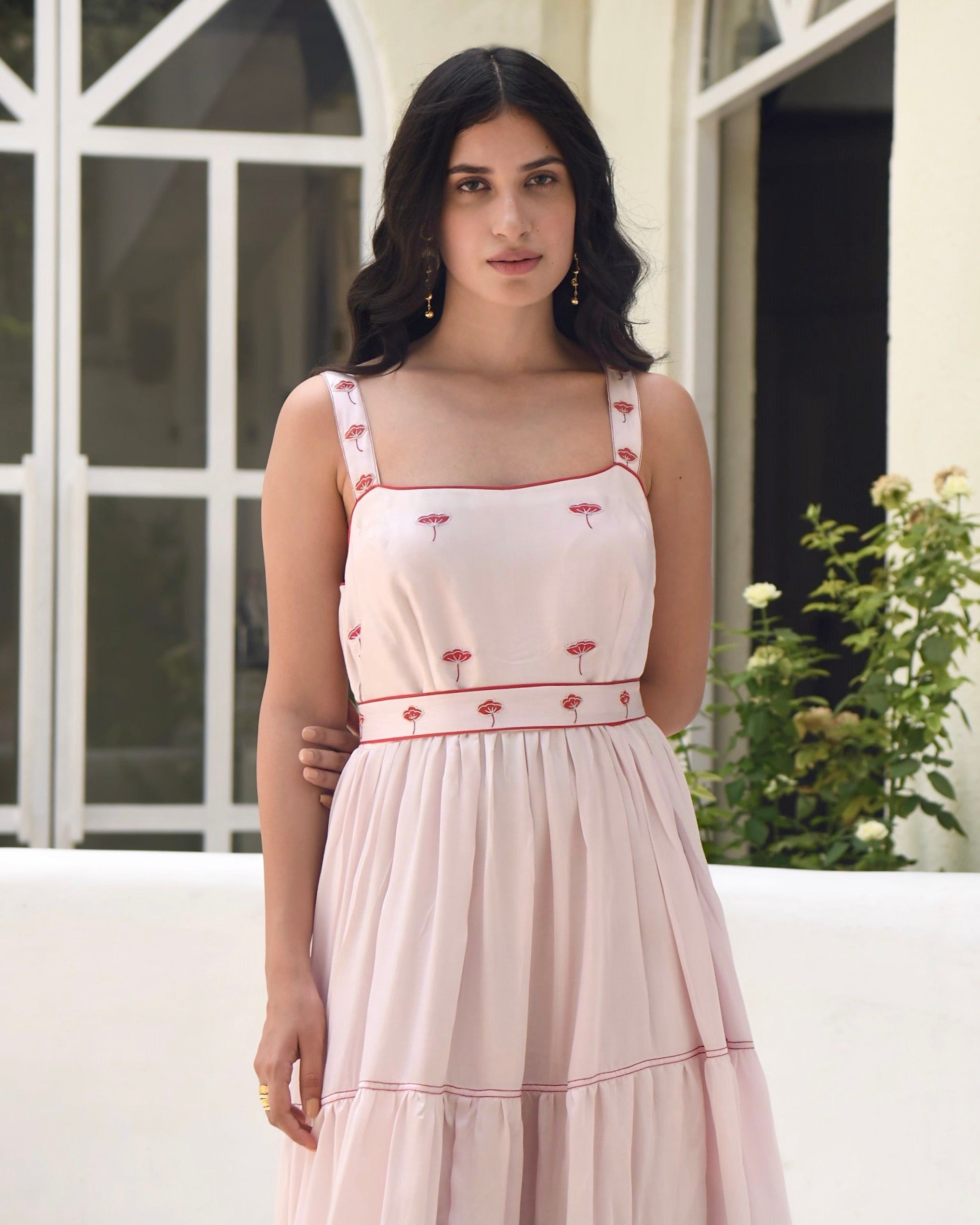 Pink Sleeveless Satin Tiered Dress by Taro with Dusk To Dawn by Taro, Evening Wear, July Sale, July Sale 2023, Modal Satin, Natural, Pink, Regular Fit, Silk, Sleeveless Dresses, Tiered Dresses, Womenswear at Kamakhyaa for sustainable fashion