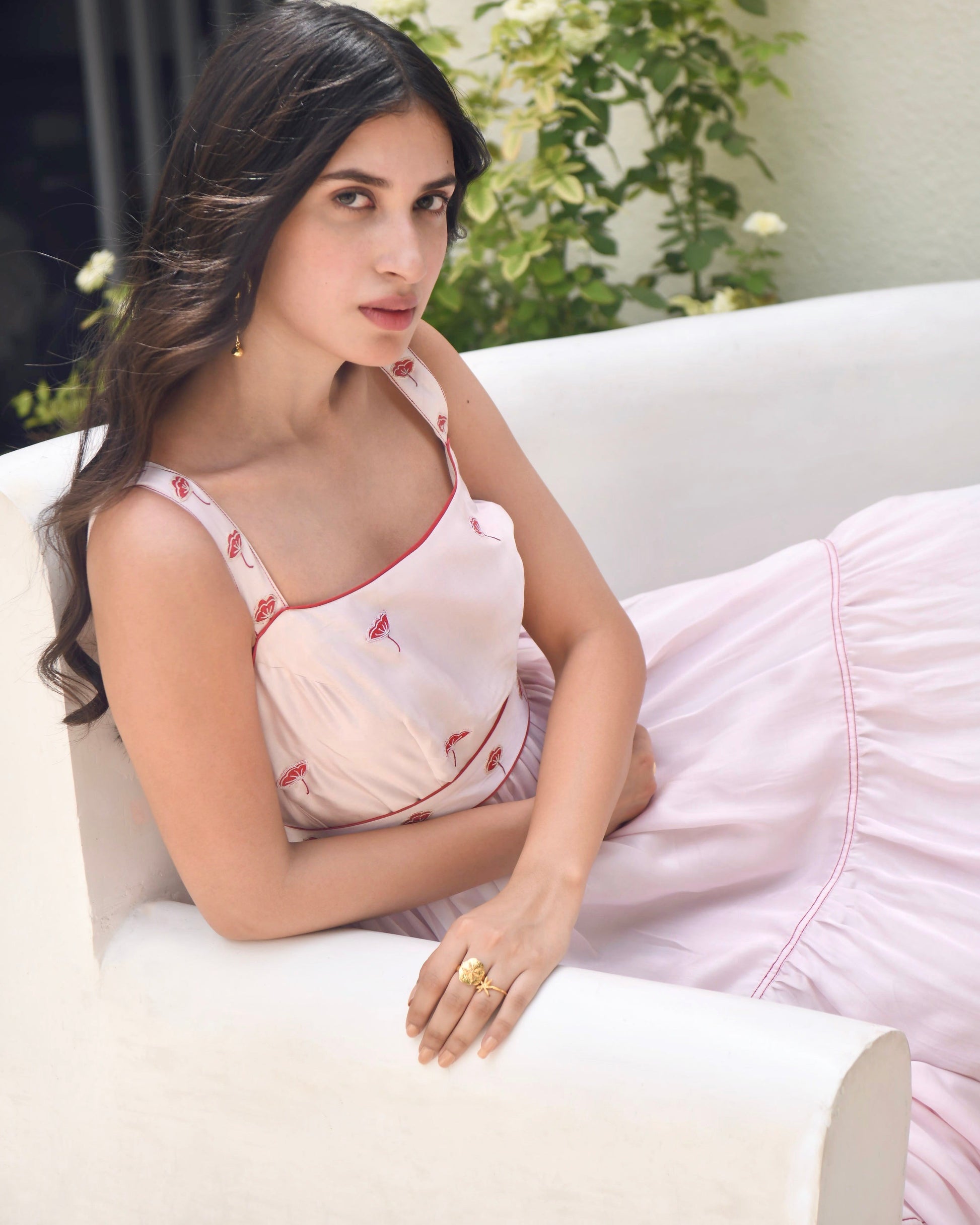 Pink Sleeveless Satin Tiered Dress by Taro with Dusk To Dawn by Taro, Evening Wear, July Sale, July Sale 2023, Modal Satin, Natural, Pink, Regular Fit, Silk, Sleeveless Dresses, Tiered Dresses, Womenswear at Kamakhyaa for sustainable fashion