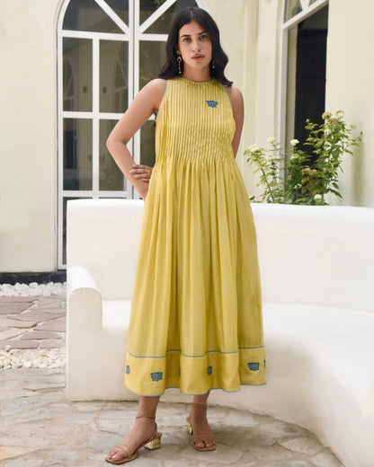 Yellow Embroidered Silk Maxi Dress by Taro with Bangalore Silk, Best Selling, Dusk To Dawn by Taro, Embroidered, Evening Wear, FB ADS JUNE, Halter Neck Dresses, July Sale, July Sale 2023, Maxi Dresses, Natural, Regular Fit, Silk, Womenswear, Yellow at Kamakhyaa for sustainable fashion