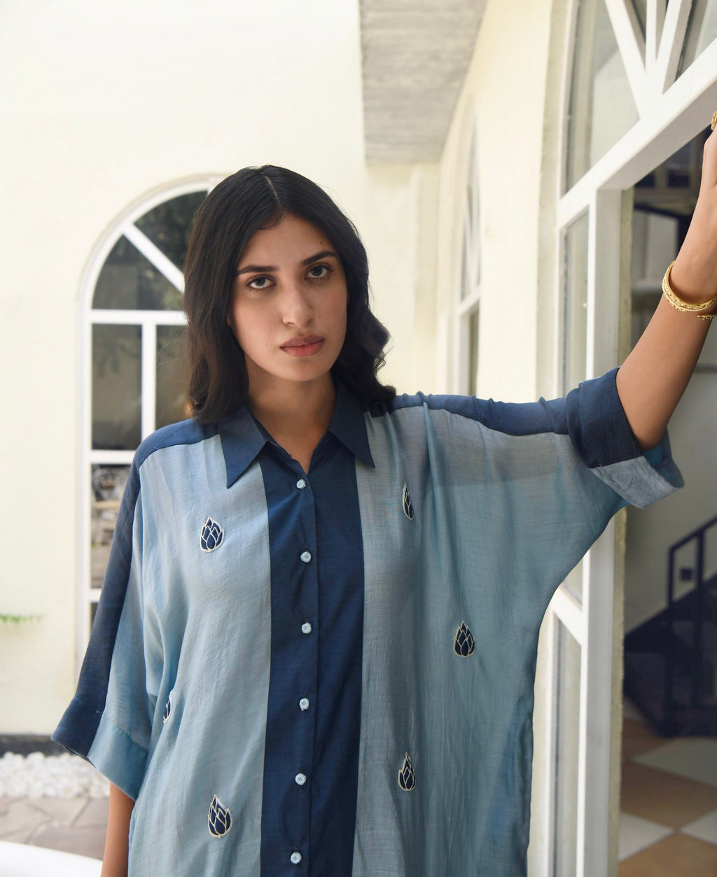 Blue SIlk Embroidered Kaftan by Taro with Blue, Dusk To Dawn by Taro, Evening Wear, July Sale, July Sale 2023, Kaftans, Maxi Dresses, Modal silk, Natural, Regular Fit, Silk, Womenswear at Kamakhyaa for sustainable fashion