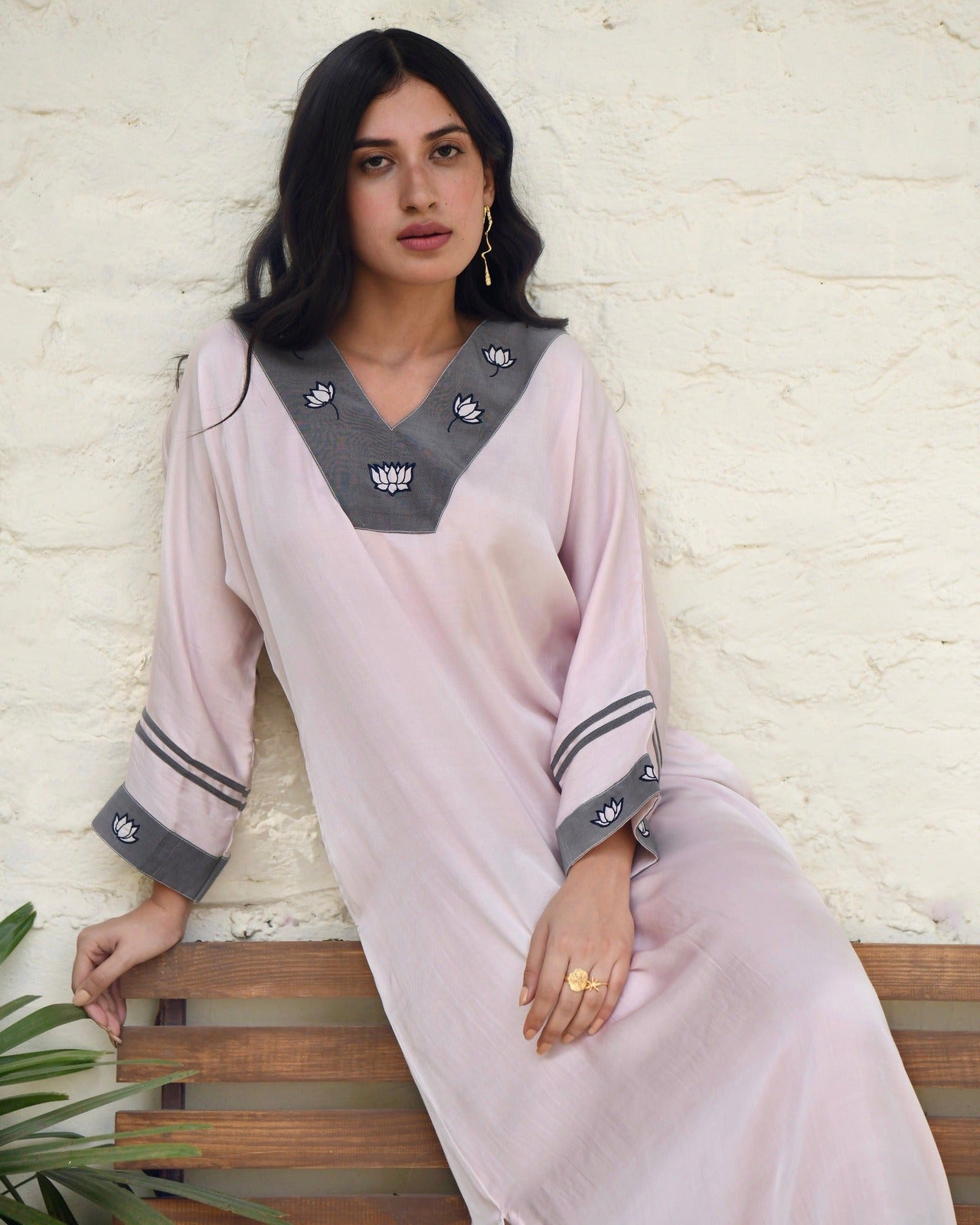 Pink Embroidered Silk Kaftan by Taro with Dusk To Dawn by Taro, Embroidered, Evening Wear, July Sale, July Sale 2023, Kaftans, Maxi Dresses, Natural, Pink, Silk, Womenswear at Kamakhyaa for sustainable fashion