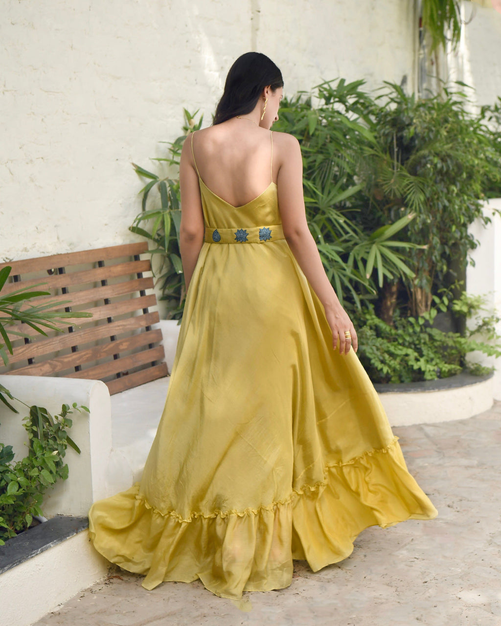 Yellow Embroidered Silk Maxi Dress by Taro with Best Selling, Dusk To Dawn by Taro, Embroidered, Evening Wear, FB ADS JUNE, July Sale, July Sale 2023, Maxi Dresses, Modal silk, Natural, Regular Fit, Silk, Sleeveless Dresses, Womenswear, Yellow at Kamakhyaa for sustainable fashion