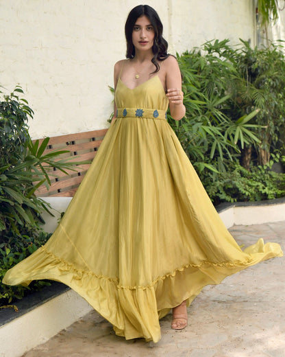 Yellow Embroidered Silk Maxi Dress by Taro with Best Selling, Dusk To Dawn by Taro, Embroidered, Evening Wear, FB ADS JUNE, July Sale, July Sale 2023, Maxi Dresses, Modal silk, Natural, Regular Fit, Silk, Sleeveless Dresses, Womenswear, Yellow at Kamakhyaa for sustainable fashion