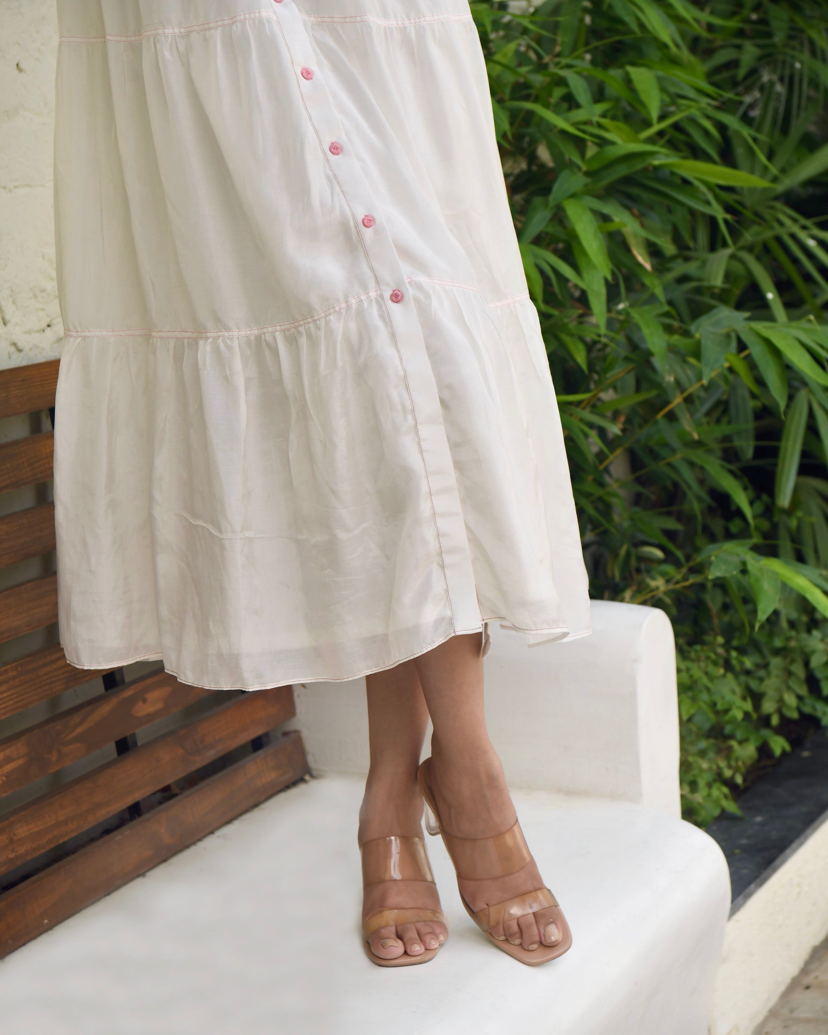 White Embroidered Silk Maxi Dress by Taro with Best Selling, Dusk To Dawn by Taro, Embroidered, Evening Wear, FB ADS JUNE, July Sale, July Sale 2023, Midi Dresses, Modal silk, Natural, Regular Fit, Shirt Dresses, Silk, White, Womenswear at Kamakhyaa for sustainable fashion