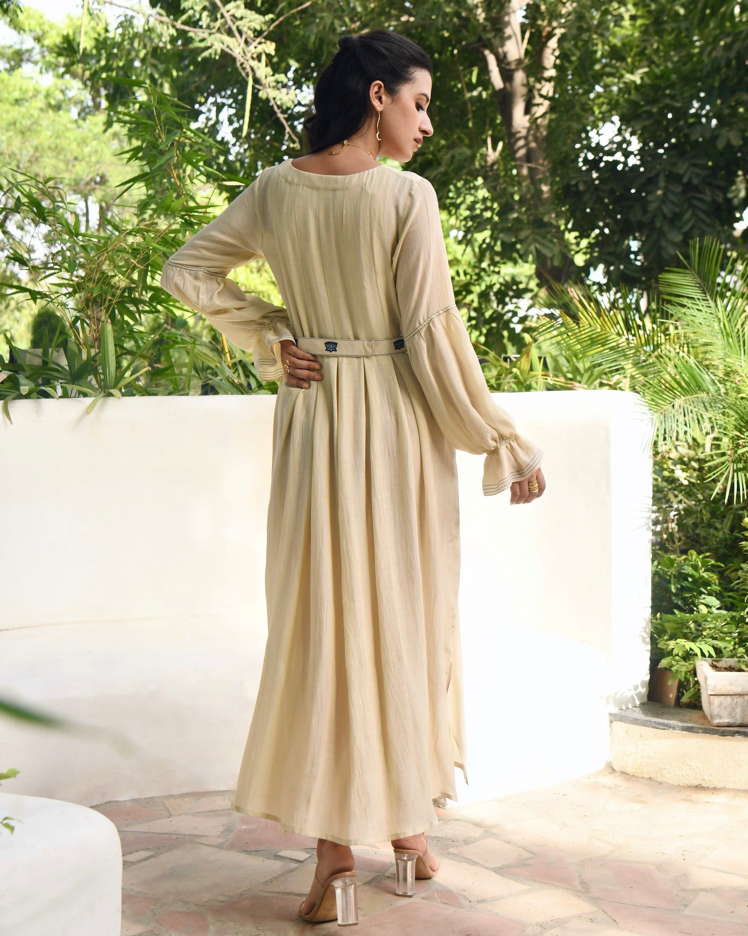 Brown Embroidered Silk Maxi Dress by Taro with Bangalore Silk, Dusk To Dawn by Taro, Embroidered, Evening Wear, July Sale, July Sale 2023, Maxi Dresses, Natural, Regular Fit, Silk, White, Womenswear at Kamakhyaa for sustainable fashion