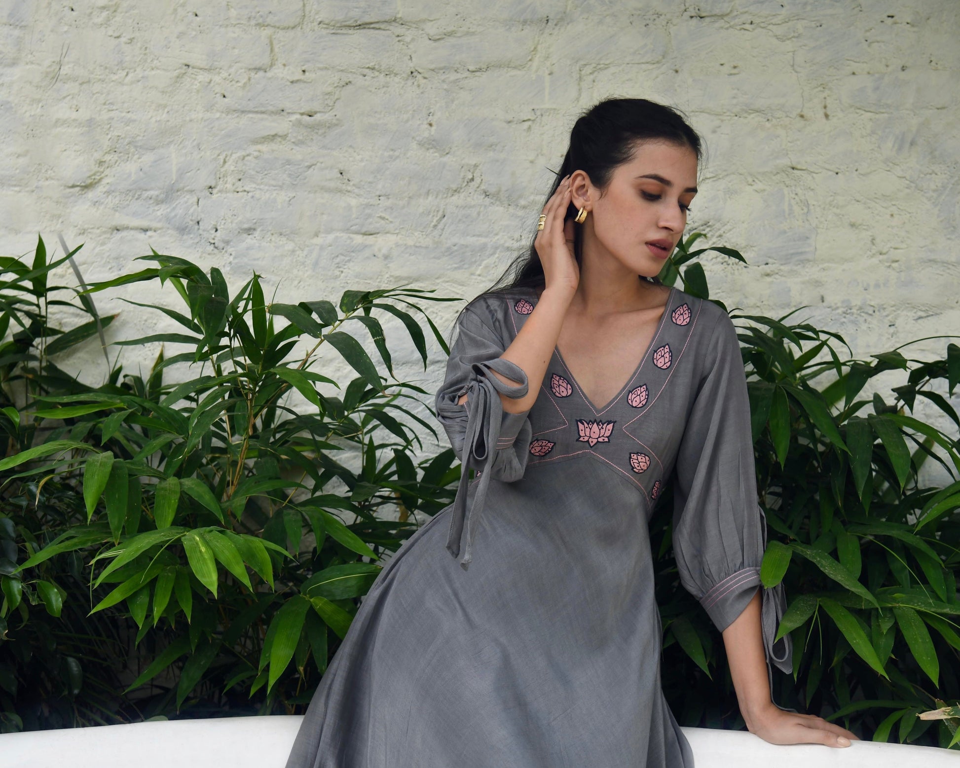 Grey Embroidered Silk Maxi Dress by Taro with Bangalore Silk, Dusk To Dawn by Taro, Embroidered, Evening Wear, Grey, July Sale, July Sale 2023, Maxi Dresses, Natural, Regular Fit, Silk, Womenswear at Kamakhyaa for sustainable fashion