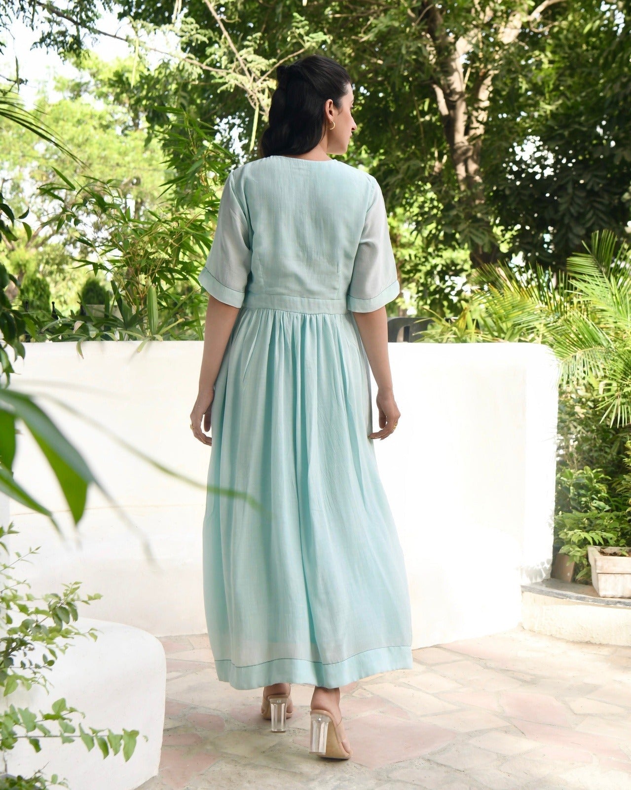 Blue Silk Midi Dress by Taro with Bangalore Silk, Blue, Dusk To Dawn by Taro, Embroidered, Evening Wear, Indo-Western, July Sale, July Sale 2023, Midi Dresses, Natural, Regular Fit, Womenswear at Kamakhyaa for sustainable fashion